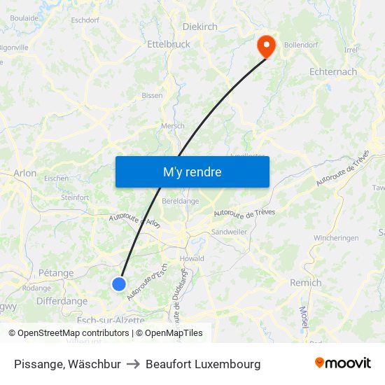 Pissange, Wäschbur to Beaufort Luxembourg map