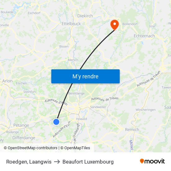 Roedgen, Laangwis to Beaufort Luxembourg map