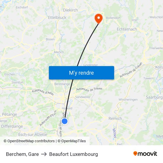 Berchem, Gare to Beaufort Luxembourg map