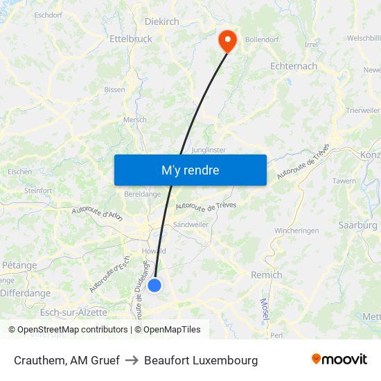 Crauthem, AM Gruef to Beaufort Luxembourg map