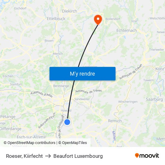 Roeser, Kiirfecht to Beaufort Luxembourg map