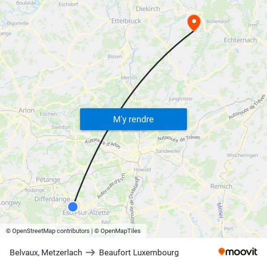 Belvaux, Metzerlach to Beaufort Luxembourg map