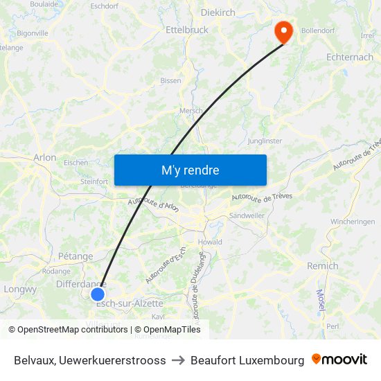 Belvaux, Uewerkuererstrooss to Beaufort Luxembourg map