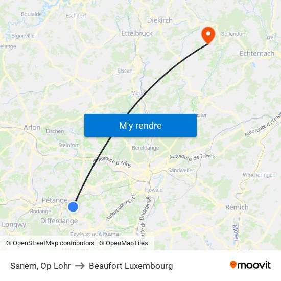 Sanem, Op Lohr to Beaufort Luxembourg map