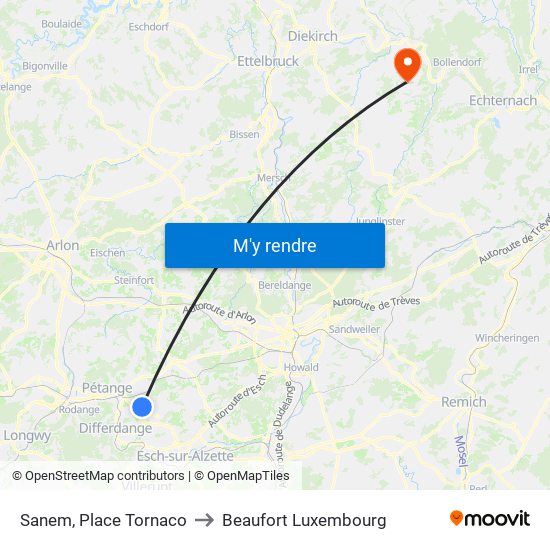 Sanem, Place Tornaco to Beaufort Luxembourg map