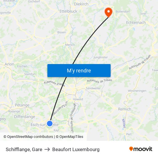 Schifflange, Gare to Beaufort Luxembourg map