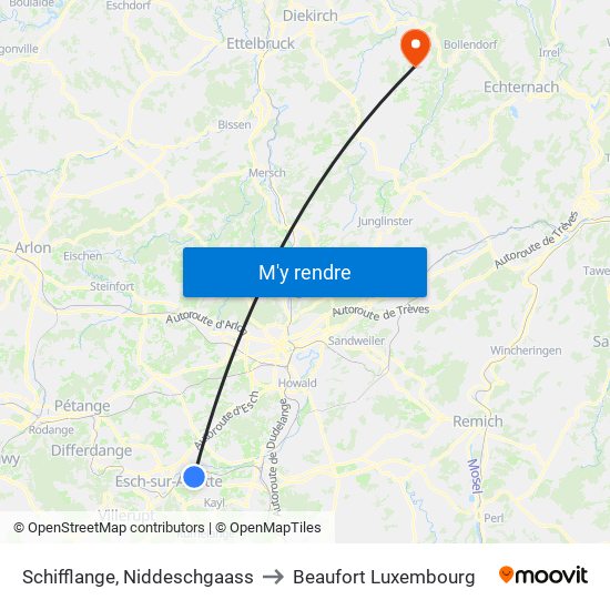 Schifflange, Niddeschgaass to Beaufort Luxembourg map