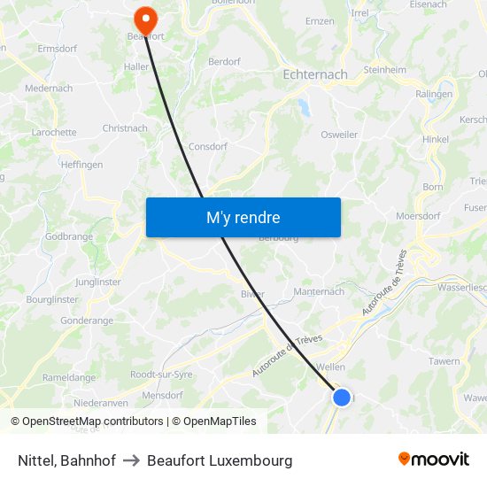 Nittel, Bahnhof to Beaufort Luxembourg map