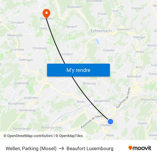 Wellen, Parking (Mosel) to Beaufort Luxembourg map