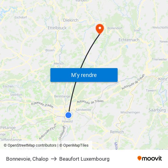 Bonnevoie, Chalop to Beaufort Luxembourg map