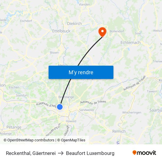 Reckenthal, Gäertnerei to Beaufort Luxembourg map