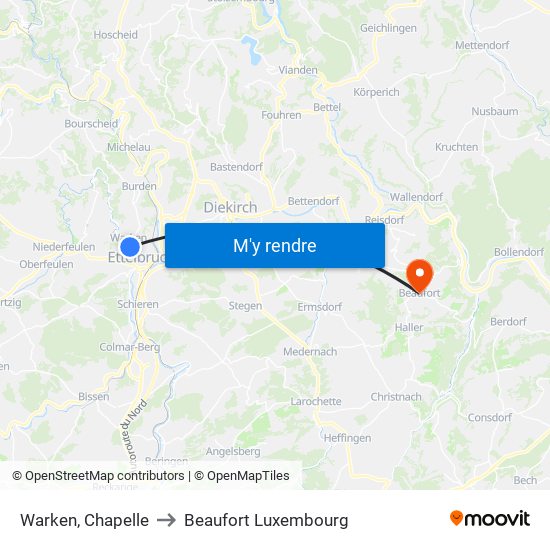 Warken, Chapelle to Beaufort Luxembourg map