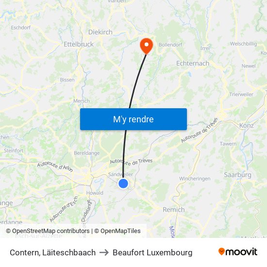 Contern, Läiteschbaach to Beaufort Luxembourg map