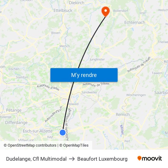 Dudelange, Cfl Multimodal to Beaufort Luxembourg map