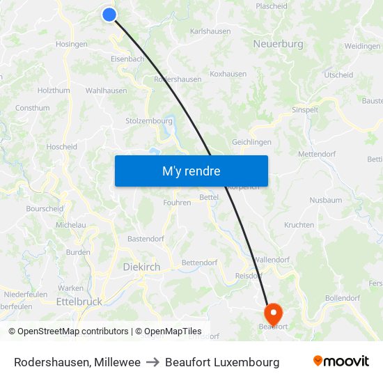 Rodershausen, Millewee to Beaufort Luxembourg map