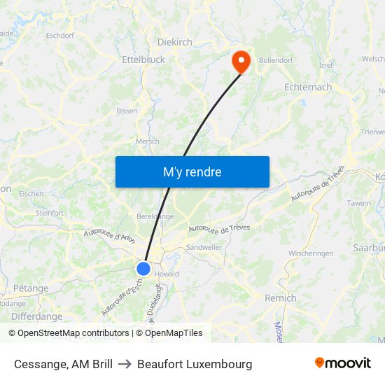 Cessange, AM Brill to Beaufort Luxembourg map