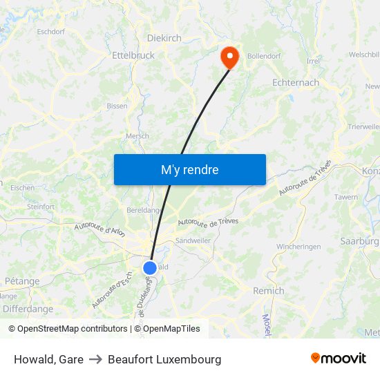 Howald, Gare to Beaufort Luxembourg map