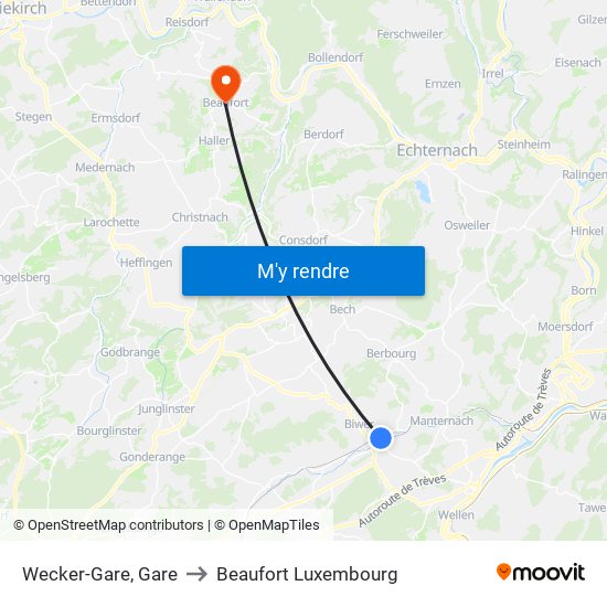 Wecker-Gare, Gare to Beaufort Luxembourg map