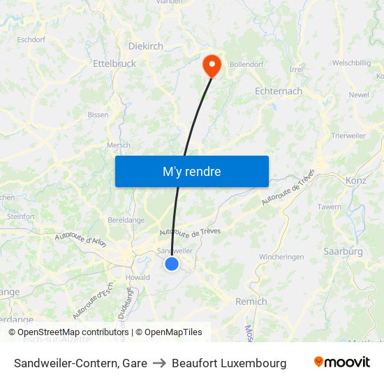 Sandweiler-Contern, Gare to Beaufort Luxembourg map