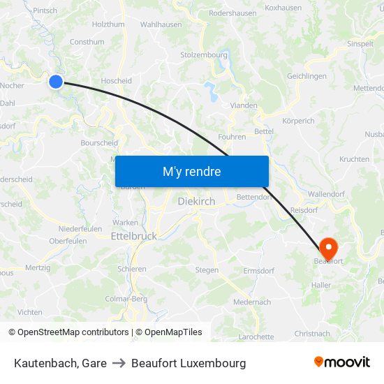 Kautenbach, Gare to Beaufort Luxembourg map