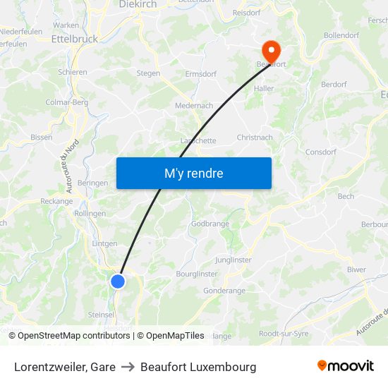 Lorentzweiler, Gare to Beaufort Luxembourg map