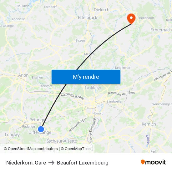 Niederkorn, Gare to Beaufort Luxembourg map