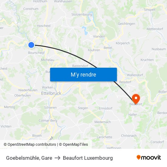 Goebelsmühle, Gare to Beaufort Luxembourg map