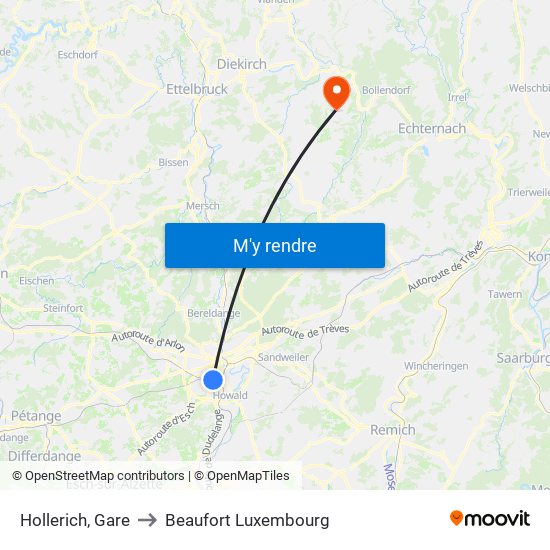 Hollerich, Gare to Beaufort Luxembourg map