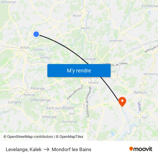 Levelange, Kalek to Mondorf les Bains map