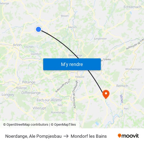 Noerdange, Ale Pompjesbau to Mondorf les Bains map