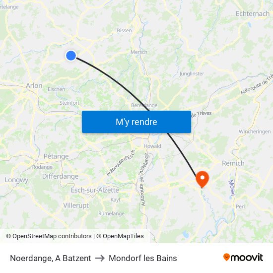 Noerdange, A Batzent to Mondorf les Bains map