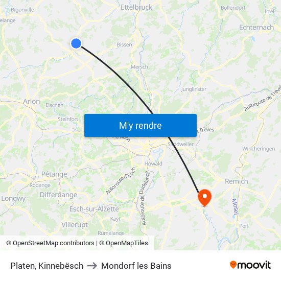 Platen, Kinnebësch to Mondorf les Bains map
