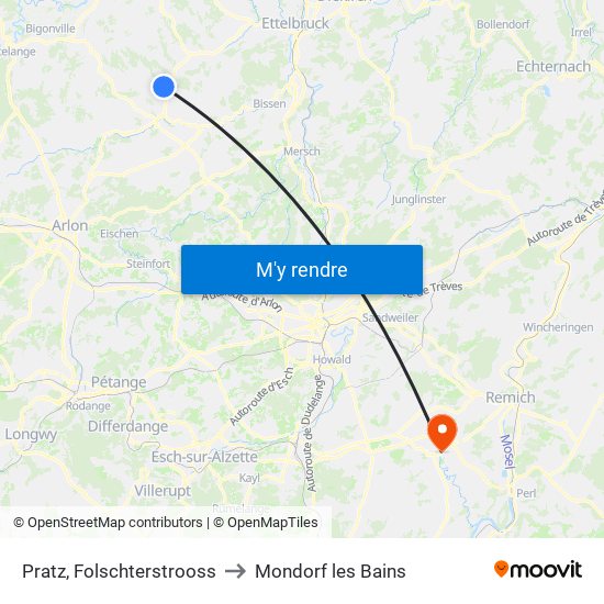 Pratz, Folschterstrooss to Mondorf les Bains map