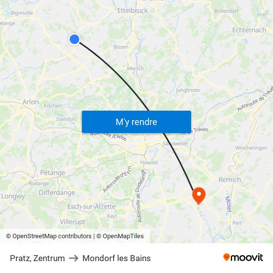 Pratz, Zentrum to Mondorf les Bains map