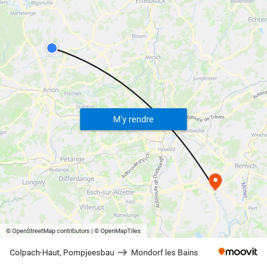 Colpach-Haut, Pompjeesbau to Mondorf les Bains map