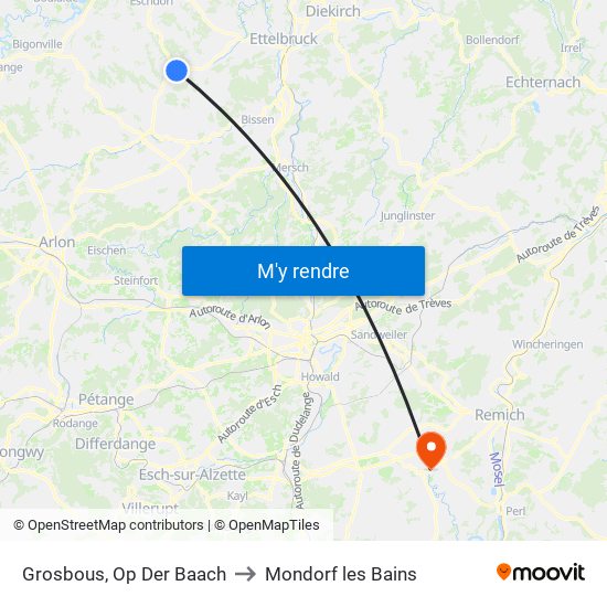 Grosbous, Op Der Baach to Mondorf les Bains map