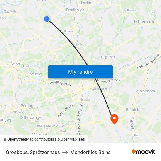 Grosbous, Sprëtzenhaus to Mondorf les Bains map