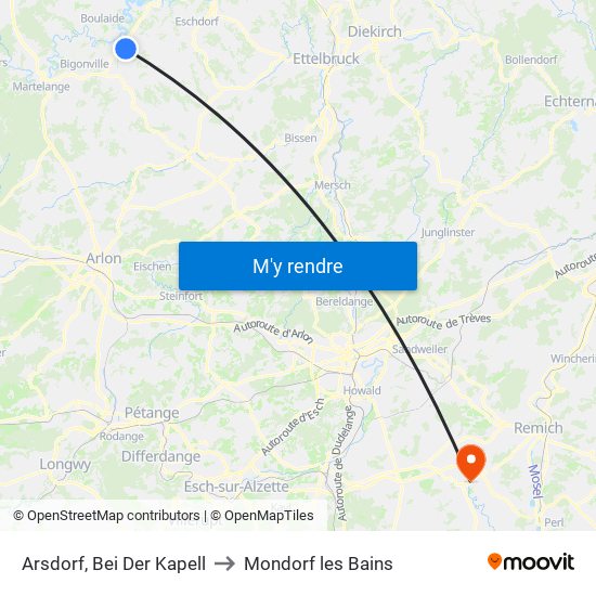Arsdorf, Bei Der Kapell to Mondorf les Bains map