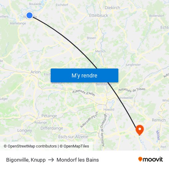 Bigonville, Knupp to Mondorf les Bains map