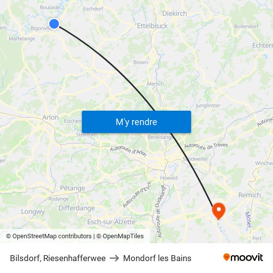 Bilsdorf, Riesenhafferwee to Mondorf les Bains map
