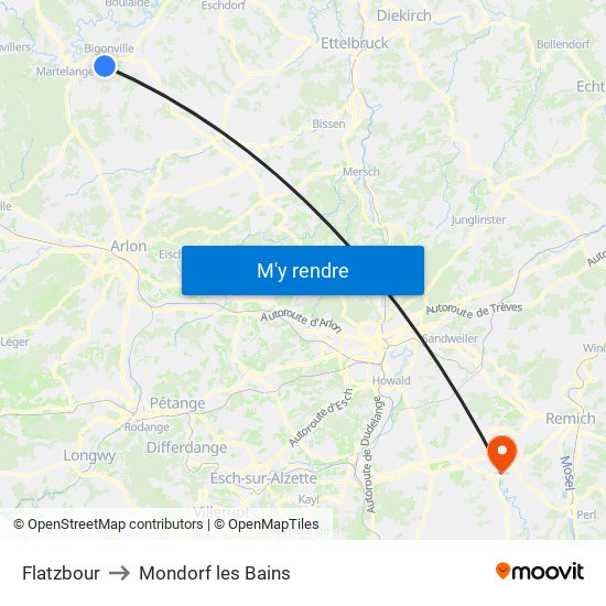 Flatzbour to Mondorf les Bains map