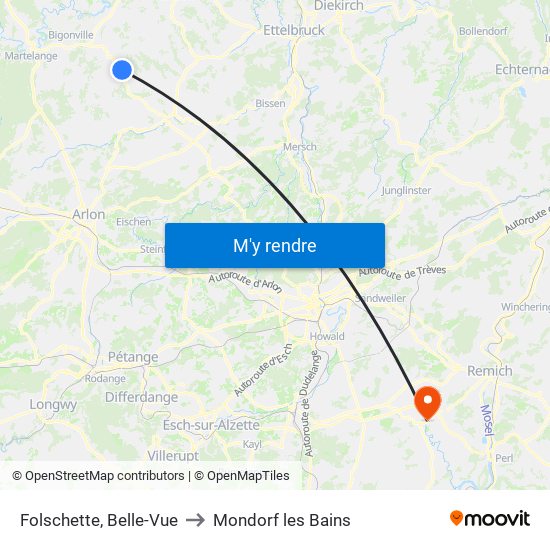 Folschette, Belle-Vue to Mondorf les Bains map