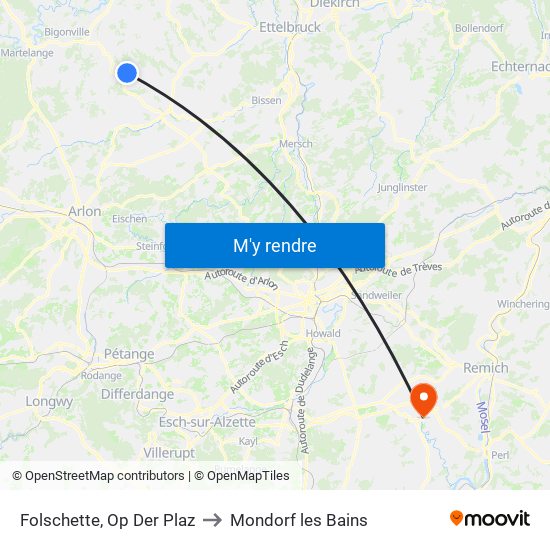 Folschette, Op Der Plaz to Mondorf les Bains map