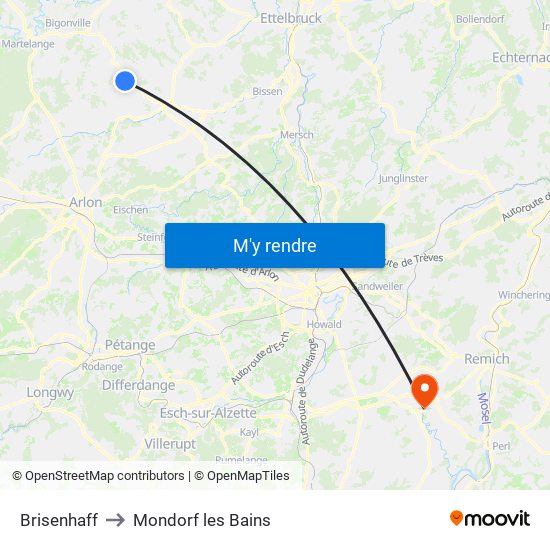 Brisenhaff to Mondorf les Bains map