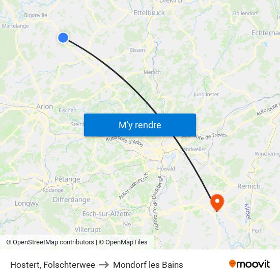 Hostert, Folschterwee to Mondorf les Bains map