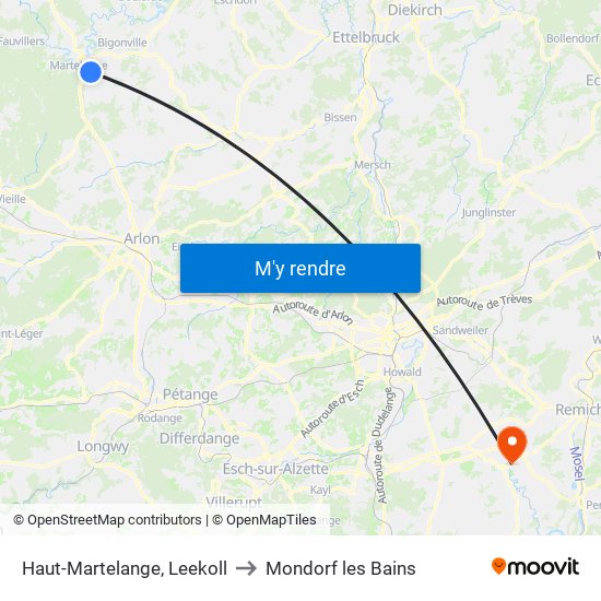 Haut-Martelange, Leekoll to Mondorf les Bains map