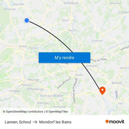 Lannen, Schoul to Mondorf les Bains map