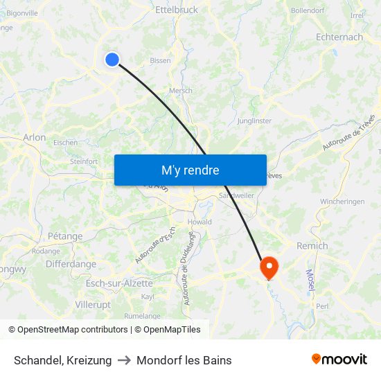 Schandel, Kreizung to Mondorf les Bains map