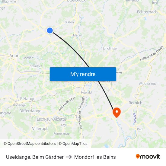 Useldange, Beim Gärdner to Mondorf les Bains map