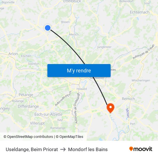 Useldange, Beim Priorat to Mondorf les Bains map